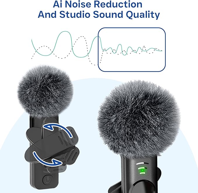 Wireless Lavalier Microphone for iPhone 15/16 Android & Older iPhone - 2 Pack Universal Mini Lapel Mic with Lightning & USB-C Adapter for Video Recording TikTok YouTube Interview