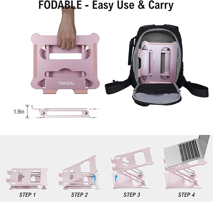 Adjustable Laptop Riser, Multi-Angle Stand with Heat-Vent for Mac, Notebook, Lenovo KT1-Rose