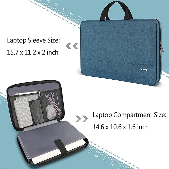 Ytonet Laptop Sleeve Case 15.6 Inch, Slim Water Resistant TSA Carrying Case with Handle, Protective Laptop Cover Compatible with HP Dell Lenovo Asus Notebooks, Gifts for Men Women, Deep Teal