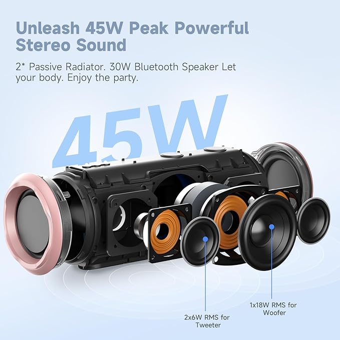 Bluetooth Speaker,30W Portable Wireless Speaker with TWS,IPX7 Waterproof, 8H Playtime, LED Lights,for Pool/Beach/Shower, Birthday Gift, Valentines Day Gifts