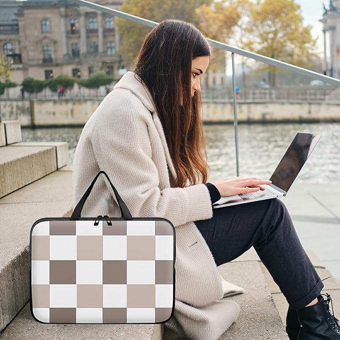 Universal Tablet Laptop Sleeve Case 10 inch, Brown Checkered Slim Carrying Case Travel Laptop Bag Durable Handbag for 7 to 10-inch Laptops/Notebook/Kids Tablet/ipad/eBook Readers