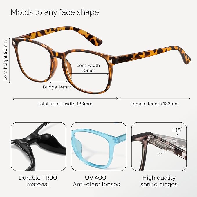CCVOO 1.75 Reading Glasses for Women, Eye Glasses, Blue Light Readers, Cheaters