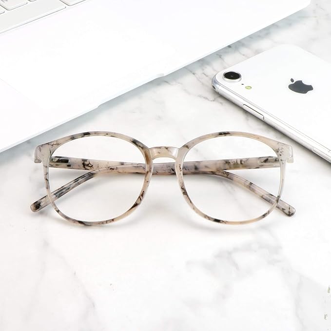 LifeArt Round Blue Light Blocking Glasses, Computer Glasses, Gaming Glasses, TV Glasses for Women Men (Marble, 3.25 Magnification)