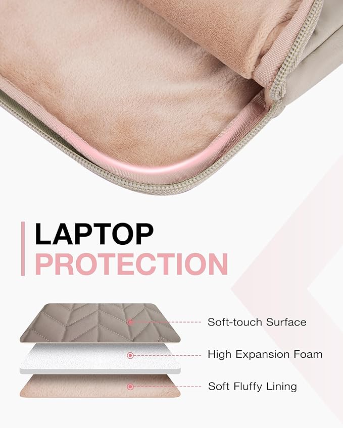 BAGSMART Laptop Case with Handle, Puffy Padded Laptop Bag Sleeve for Women, Portable MacBook Air/Pro Computer Case, 13-14 inch, Warm Gray