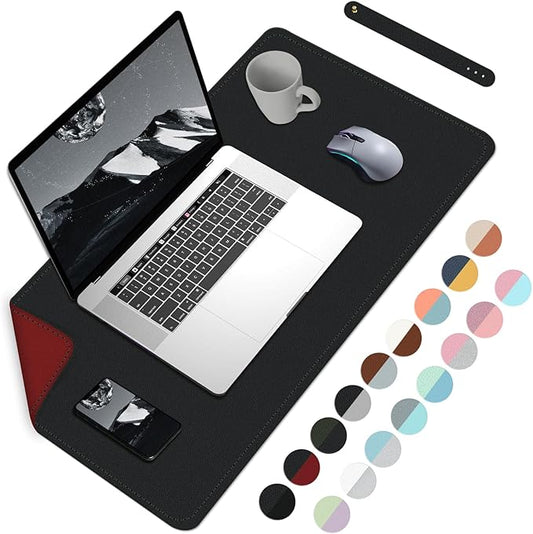 Bleswin Double-Sided Desk Mat, 23.6''×13.8'', PU Leather Mouse Pad, Waterproof Desk Pad, Laptop Leather Desk Mat, Protector for Keyboard and Mouse for Office and Home (Red+Black)