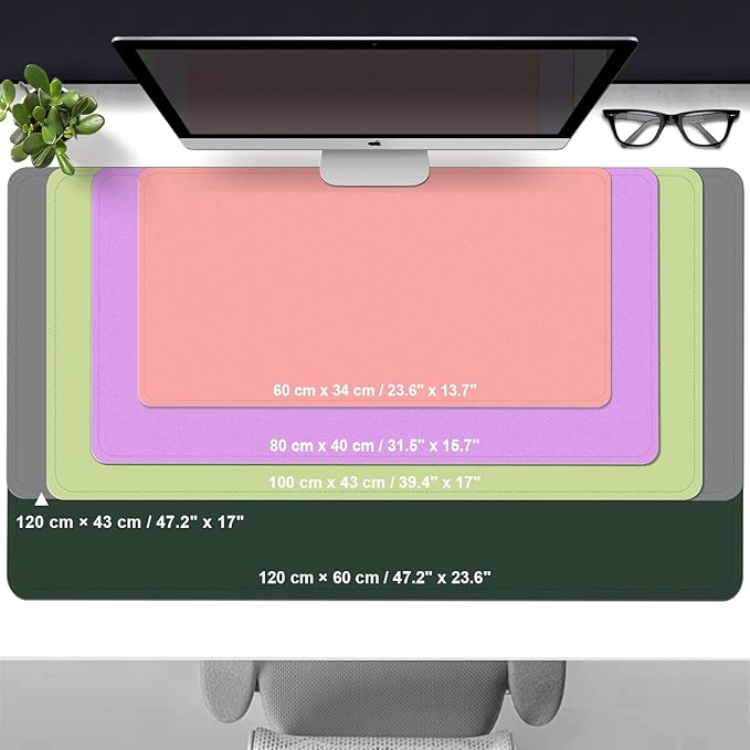Desk Pad Protector, Leather & Suede Desk Mat, Non-Slip Desk Pad Mat, Large Mouse Pad, Waterproof Desk Blotter Mat, Desk Cover for Office, Home (Blackish Green, 23.6" x 13.7")