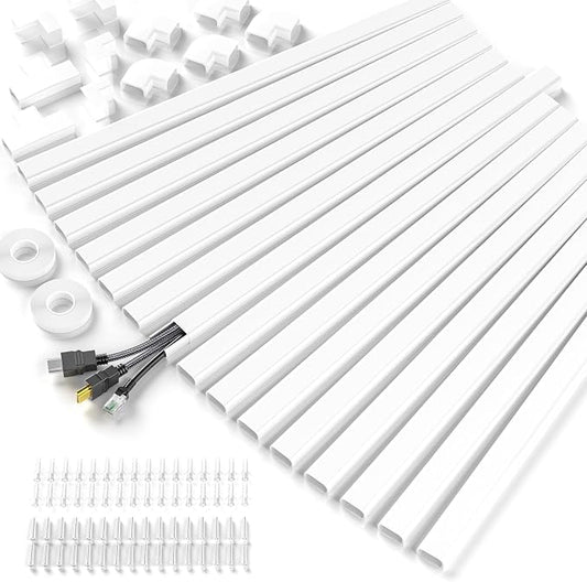 Delamu Cord Hider, 236in Cable Hider, Cord Covers for 2-3 Wires on Wall, Wire Covers for Cords, Wire Hiders for TV on Wall, Easier Setup Cable Cover Cable Management, W0.94 H0.47in,White by DELAMU