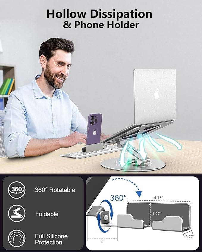 LOXP Adjustable 10-17.3" Laptop Stand for Desk with Larger Base & Phone Holder, Aluminum Desktop Organizer for Laptops, Ergonomic Lectern Stand Fits MacBook, HP, Dell, All Laptops