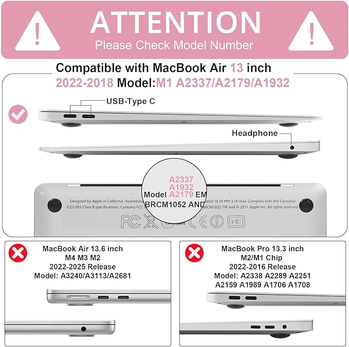 B BELK Compatible with MacBook Air 13 inch Case 2022 2021 2020 2019 2018 Release A2337 M1 A2179 A1932 with Touch ID, Plastic Laptop Hard Shell Case + Keyboard Cover + Screen Protector, Rose Quartz