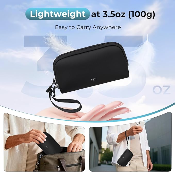 FYY Travel Cable Organizer - 8 Compartments Lightweight Water Resistant Tech Pouch with Wrist Strap, Portable Electronic Accessories Case for Cord Charger Storage for Travel Home Office, Black (Small)