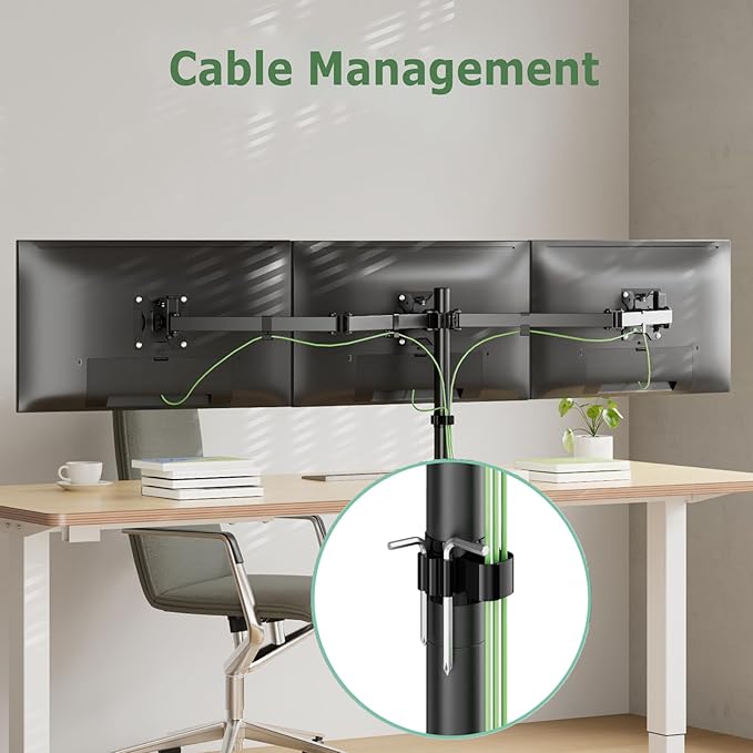 UPGRAVITY Triple Monitor Desk Mount,Three Monitors Stand Fits 3 Screens up to 27 inch,Load Bearing 17.6 lbs Per Arm,Fully Adjustable,Clamp & Grommet Mount,VESA Mount 75x75/100x100mm