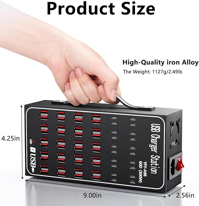 Multiple USB Charger Station, 300W 60Ports USB C Charger Block, USB Charger hub for Multiple Devices, USB C Multi Charge Compatible with iPhone 17 16 15 14 13, iPad, Samsung Galaxy S23 S24, Pixel