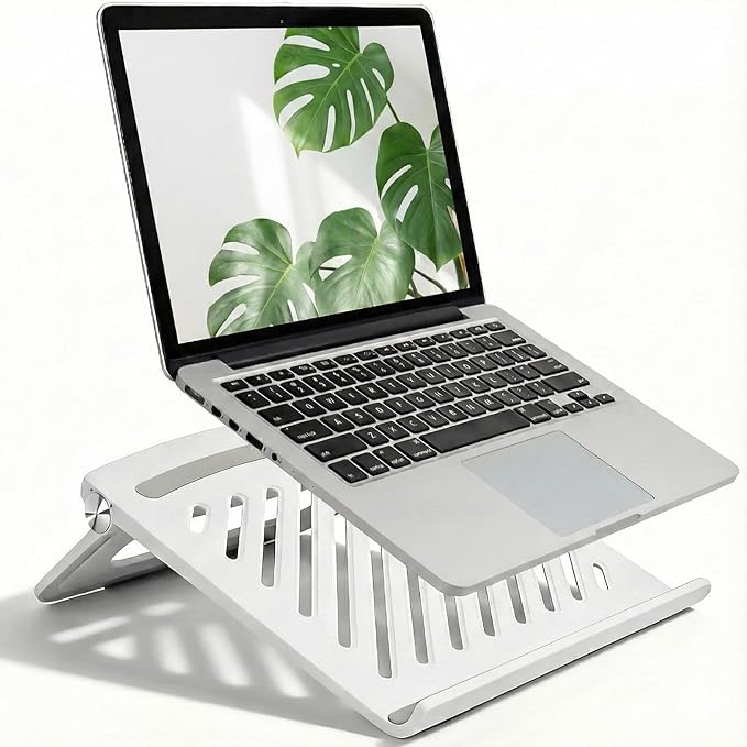 White Laptop Stand for Desk - Adjustable Foldable Laptop Riser, Fun White Elephant for Women Coworkers, Ventilated & Sturdy with Anti-Slip Pads for MacBook, Home, Office