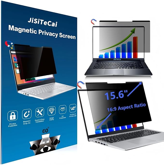 15.6-inch magnetic privacy screen, suitable for laptops with a 16:9 detachable anti-glare filter, reduces blue light/compatible with HP, Dell, Acer, Asus, Samsung, Lenovo and other laptops.