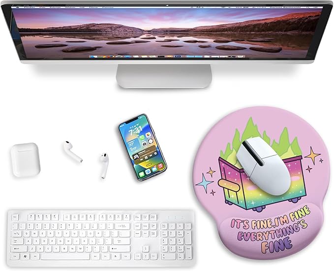 Blusabaca Dumpster on Fire Mouse Pad with Wrist Rest, Funny Cute Ergonomic Mouse Pads for Desk Wrist Support, Mousepad for Wireless Mouse Gaming Work Home Desk Accessories Office Supplies Decor Women