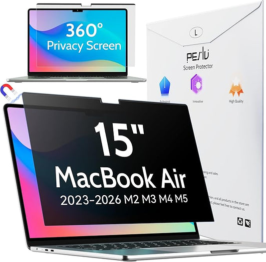 Peslv Magnetic 4 Way Privacy Screen for Macbook Air 15 Inch (2023-2026, M2, M3, M4, M5), Removable Matte Anti Glare Blue Light Protector, 360 Private Security Filter for 15.3" Mac Laptop Computer