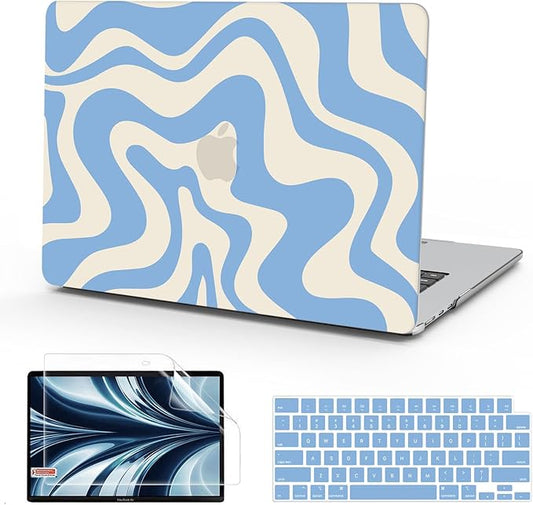 B BELK Compatible with MacBook Air 13 inch Case M5 2026 2025 2024-2022 M4 M3 M2 A3449 A3240 A3113 A2681, Plastic Hard Shell+Keyboard Cover+Screen Protector for MacBook Air 13.6 inch Case, Blue Wave