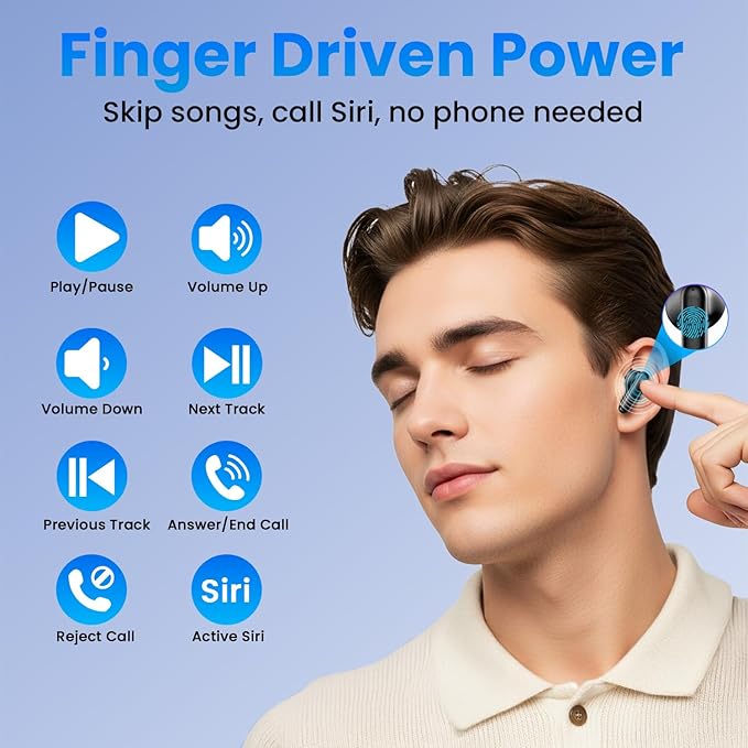 Wireless Earbuds, Bluetooth Headphones with Deep Bass Stereo, 48H Playback Ear Buds with LED Power Display, Lightweight, IPX7, in-Ear Earphones with Mic for iPhone/Android/iPad, Black