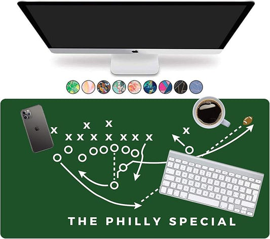 French KOKO Large Philadelphia Football Desk Mat 36" x 16.5" – XL Desk Pad Mat Featuring The Philly Special Play, Oversized Mouse Pad Protector, for Men, Teen Boys, Dad, Office
