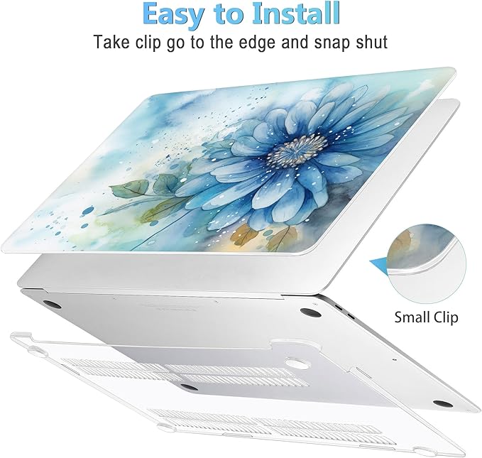 Mektron Case for MacBook Air 13 inch M1 A2337 A2179 A1932,Hard Cover 2018-2021 Air 13-inch with Touch ID, Exclusively Designed Protective Shell with Screen Protector,Watercolor Blue Flower
