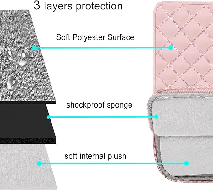 MOSISO Laptop Case 13 inch, 13 inch Laptop Sleeve Compatible with MacBook Air M4 M3 M2 M1 2025-2018/Pro M2 M1 2025-2016, Square Quilted Vertical Computer Bag with Pocket&Small Case, Chalk Pink