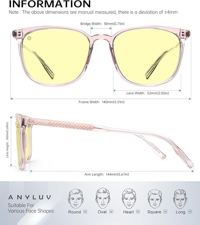 ANYLUV Blue Light Glasses for Woman Men, Womens Blue Light Blocking Glasses Computer Glasses Anti Eyestrain