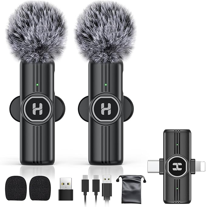 Mini Wireless Lavalier Microphone for iPhone, iPad, Android Phone - Noise Reduction Lapel USB C Bluetooth Mic for Recording, Clip on Omni Lav Mic for Video Recording, Tiktok, YouTube, Vlog