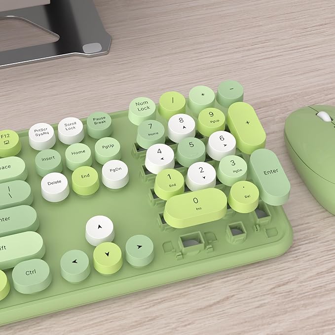 UBOTIE Colorful Computer Wireless Keyboards Mouse Combos, Typewriter Flexible Keys Office Full-Sized Keyboard, 2.4GHz Dropout-Free Connection and Optical Mouse (Green-Colorful)