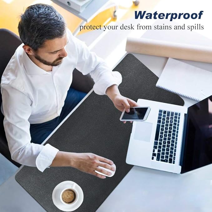 Desk Pad for Office Home 31" x 13",PU Leather Waterproof Large Desk Writing Mat Organizer,Multifunctional Ultra Thin Dual Use Desk Blotters Mouse Pad Protector … (Black)