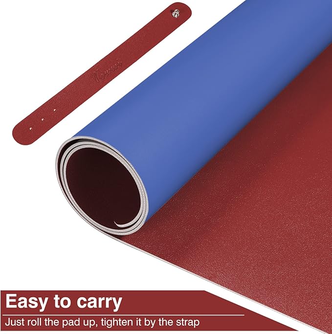 TOWWI Dual Sided Desk Pad, Large Desk Mat, Waterproof Desk Blotter Protector Mouse Pad, Leather Desk Pad Large for Keyboard and Mouse (24" x 14", Red/Blue)