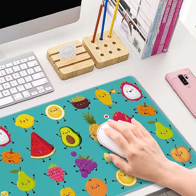Cute Cartoon Fruit XL Mouse Pad,Large Mouse Pad Gaming 31.5 x 11.8 in Mouse Mat Desk Pad,Extended Keyboard Mousepad Large Desk Mat with Non-Slip Rubber Base and Stitched Edge for Home Office