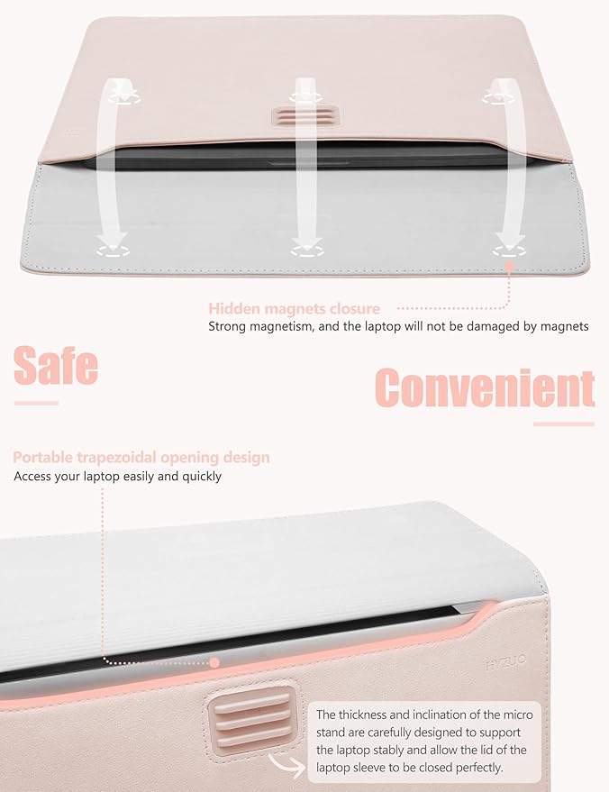 HYZUO 13.3-14 Inch Laptop Sleeve Case Bag with Adjustable Stand for MacBook Pro 14 M5/M4/M3/M2/M1 Pro/Max A3426 A3427 2026-2021, MacBook Air/Pro 13.3, 13.8-13.5 Surface Laptop, Apricot