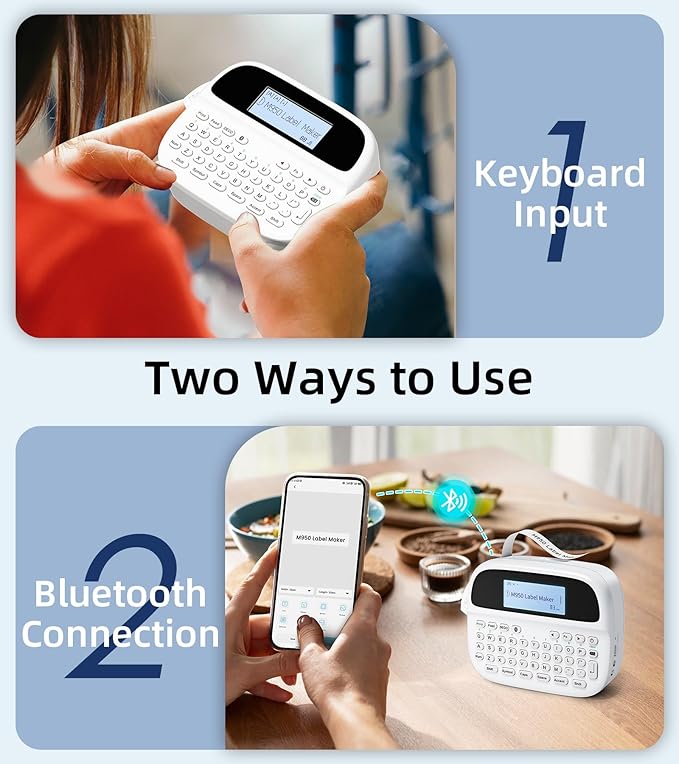 Label Maker Machine with 4 Tapes, Rechargeable Backlit Labeler for 12mm 0.47 White Waterproof-Labels, Bluetooth Label Printer Replacement for Brother Ptouch Label Maker Machine, for Office Home School