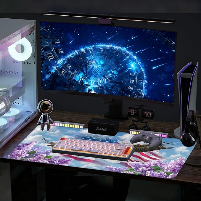 Mouse Pad, Large Anti-Slip with Stitched Edges Desk Mat Desktop Laptop Computer Desk Keyboard Mat,Table Protector Blotter Mat (Flowers and Eagles, 35.4" x 15.7")