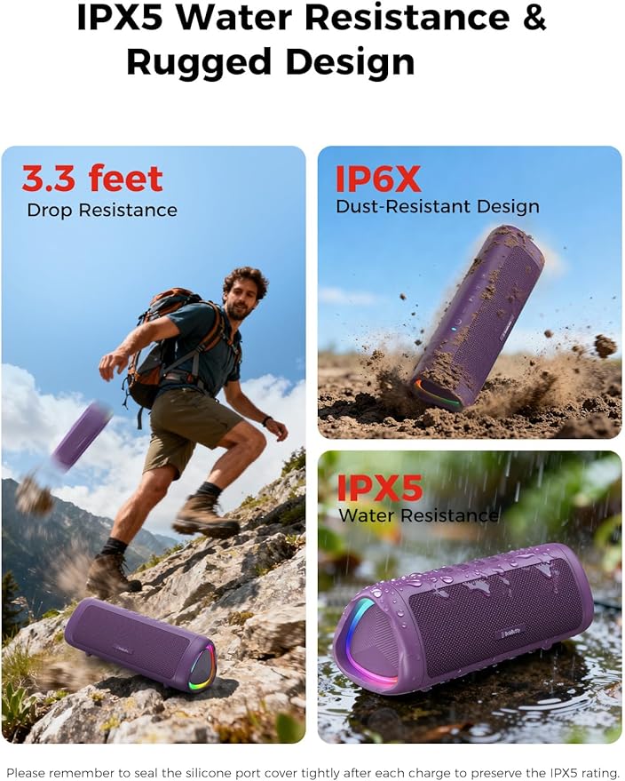 Bluetooth Speaker with HD Sound, Portable Wireless, IPX5 Waterproof, Up to 20H Playtime, TWS Pairing, BT5.3, for Home/Party/Outdoor/Beach, Electronic Gadgets, Birthday Gift (Purple)