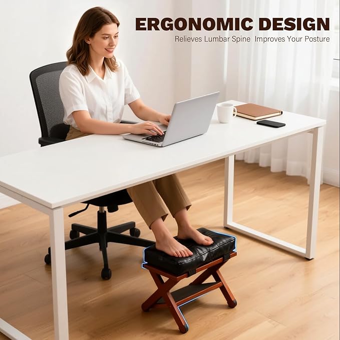 Ergonomic Wooden Double Step Foot Rest for Under Desk - Wood Footstool with Non-Slip Surface for Home Office & Gaming - Comfortable Posture Support, Walnut Finish