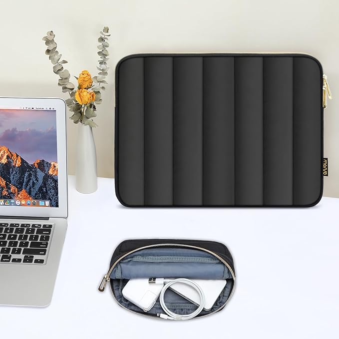 MOSISO 13-14 inch Laptop Case,13.3 inch Puffy Laptop Sleeve Compatible with MacBook Air 13 13.6 M4 M3 M2 M1/Pro 13/Pro 14, HP, Dell, ASUS, Lenovo,Vertical Rectangle Carrying Bag with Small Case, Black