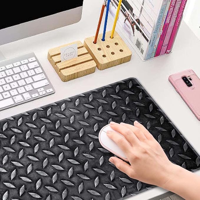 Black Grey Iron Texture XL Mouse Pad,Large Mouse Pad Gaming 31.5 x 11.8 in Mouse Mat Desk Pad,Extended Keyboard Mousepad Large Desk Mat with Non-Slip Rubber Base and Stitched Edge for Home Office