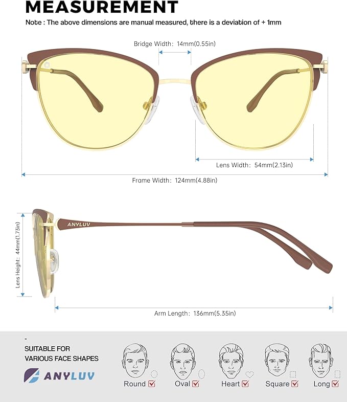 ANYLUV Blue Light Glasses for Woman Men, Womens Blue Light Blocking Glasses Computer Glasses Anti Eyestrain