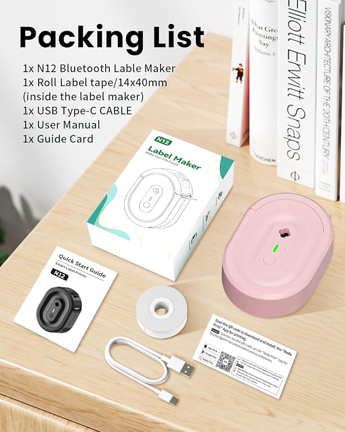 N12 Label Maker Machine with Tape, Mini Bluetooth Label Printer, Small Labeler Portable Thermal Label Makers Multiple Templates for Home School Office Kitchen