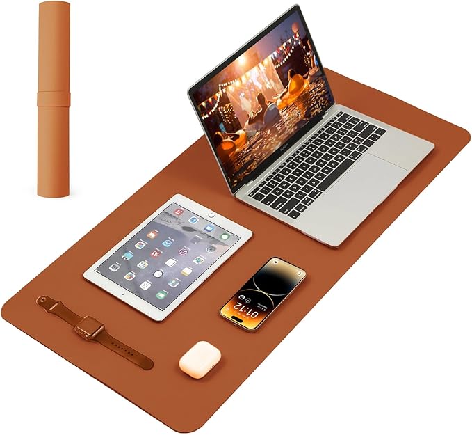 Large Office Leather Desk Mat, Large Mouse and Keyboard Pad, Laptop Pad, Desktop Protector(Dark Brown, 31.5 in. x 15.7 in.)