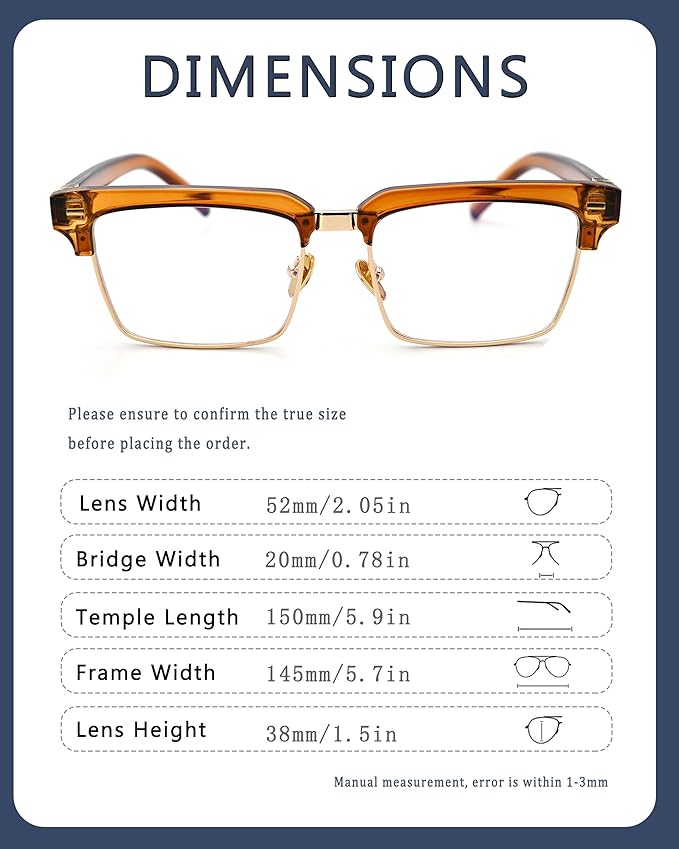 Semi Rimless Rectangle Blue Light Glasses Men Women Black Square Eyewear