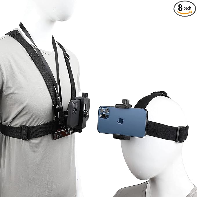 PellKing Mobile Phone Chest Strap Harness Mount Head Strap Holder Kit for POV/VLOG,Cell Phone Clip Compatible with iPhone,Samsung,GoPro Hero 9, 8,7, 6, 5, 4, 3,2, 1,AKASO,DJI Osmo,and Action Cameras… by PellKing