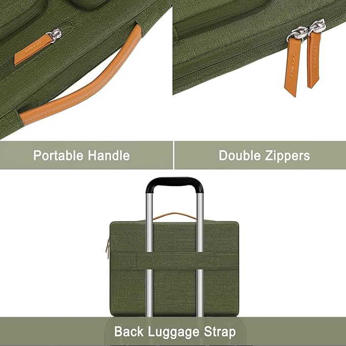 MOSISO 360 Protective Laptop Case 15 inch, 15 inch Laptop Sleeve Compatible with MacBook Air M5 M4 M3 M2 2026-2023, Dell XPS Plus, Side Open Carrying Case with 4 Zipper Pockets&Handle, Olive Green