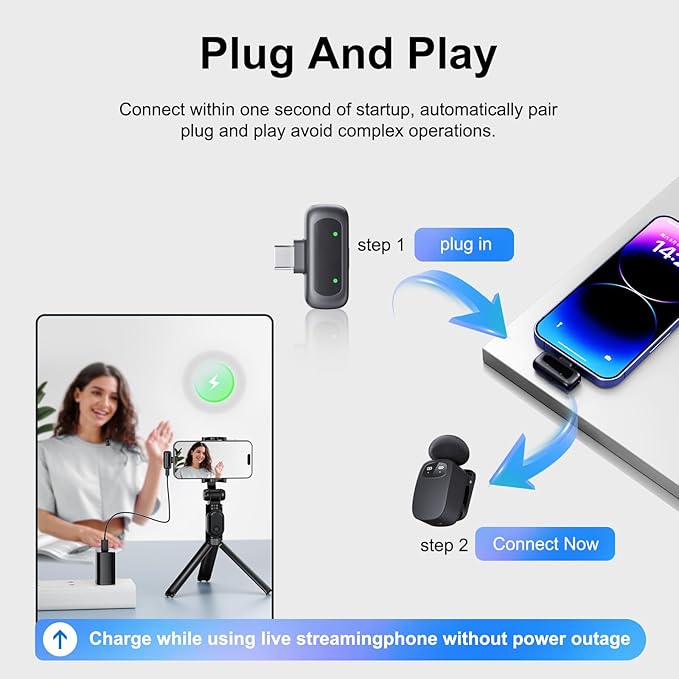 5g Mini Microphone for iphone17/16/15 Android, iPad. Lavalier Microphone Offers Super Crystal Sound, Newly Upgraded Noise Reduction Phone Mic for TikTok YouTube Podcast Vlog