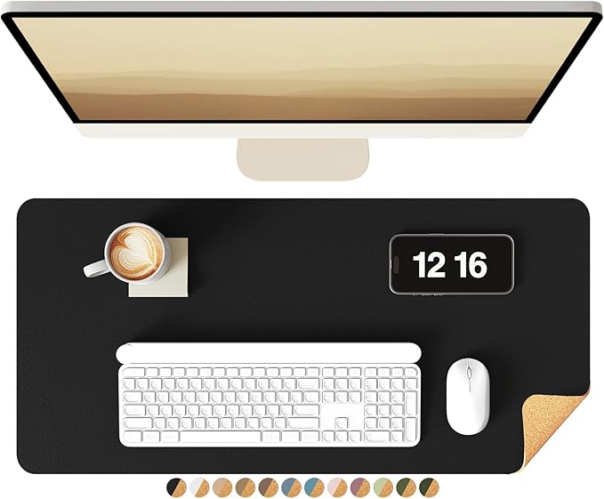 YSAGi Double-Sided Desk Pad, Leather Desk Mat, Eco Cork Desk Pad Protector, Large Mouse Pad for Desk, Waterproof Desk Blotter Pad, Desk Writing Pad for Office Work/Home(23.6"x13.7",Black+Cork)