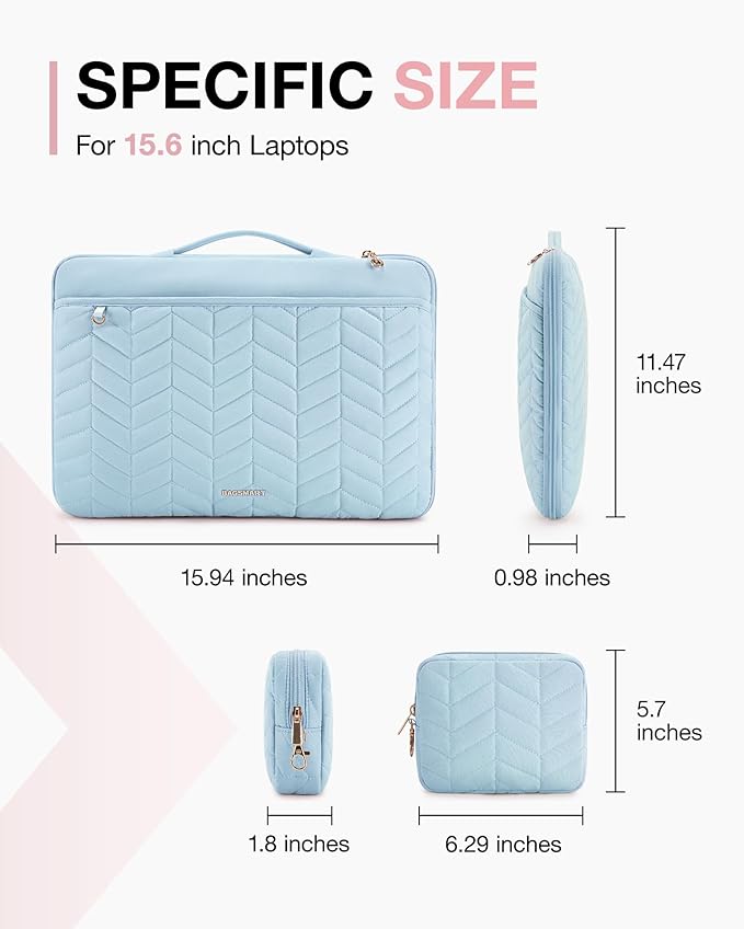 BAGSMART Laptop Case with Handle, Puffy Padded Laptop Bag Sleeve for Women, Portable MacBook Air/Pro Computer Case, 15-16 inch, Blue