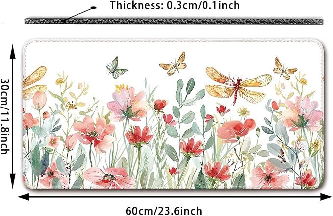 Desk Pad Protector, Office Desk Mat, Large Mouse Pad, Non-Slip Desk Blotter, 23.6x11.8 inch, Watercolor Flower