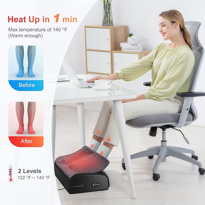 Comfier Foot Rest Under Desk at Work with Heat,Foot Warmer,Adjustable Height Foot Stool Under Office Desk, Memory Foam Foot Stools for Back Pain Relief,Foot Stand,Gift