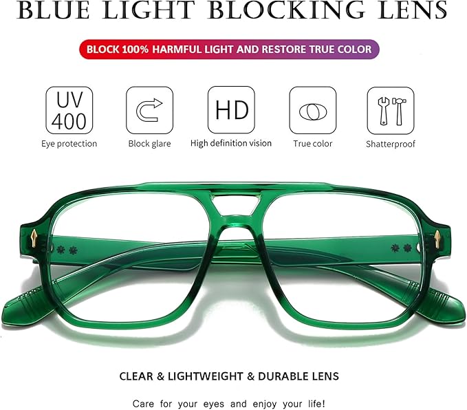 PORADAY Blue Light Blocking Glasses for Women Men 70s Retro Square Aviator Eyeglasses Rectangle Computer Eyewear